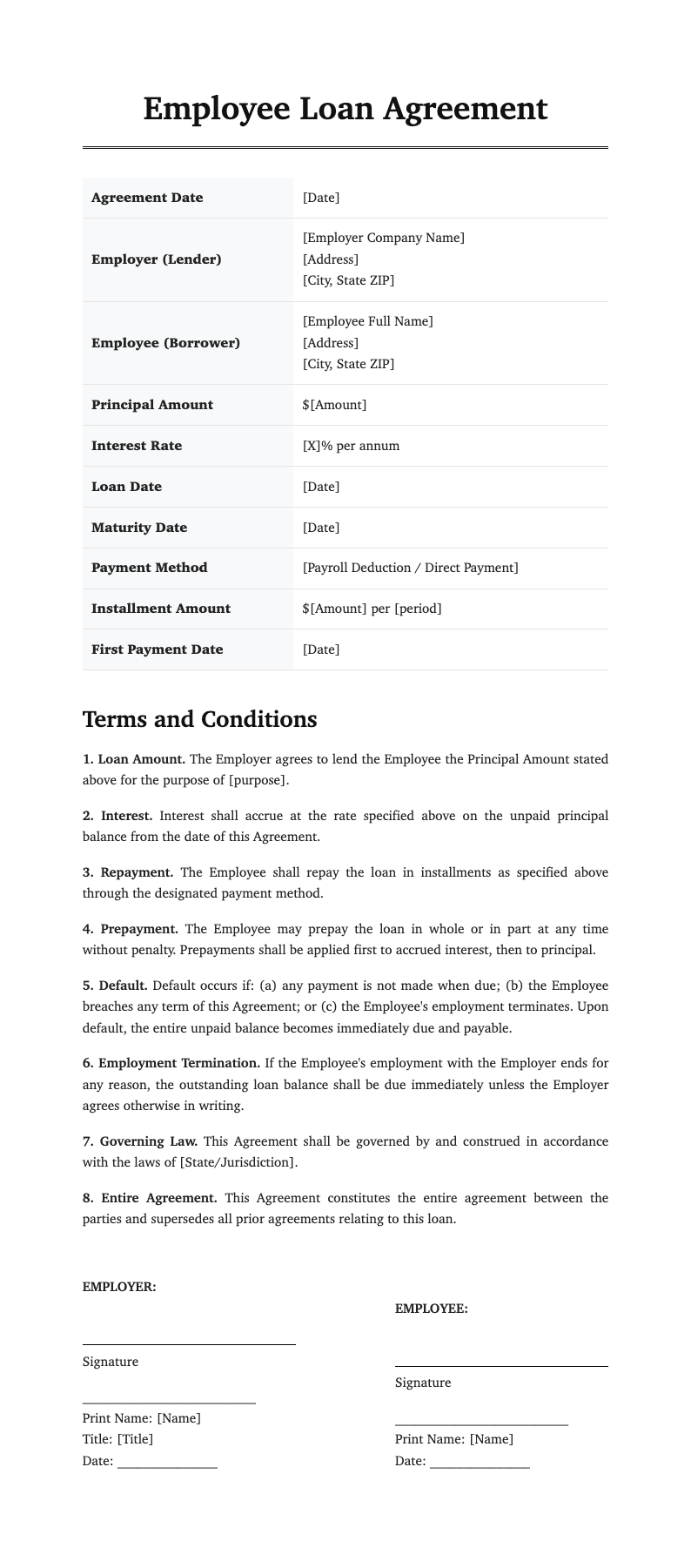 Loaned Employee AI Formatter - Free Employee Loan Agreement Templates