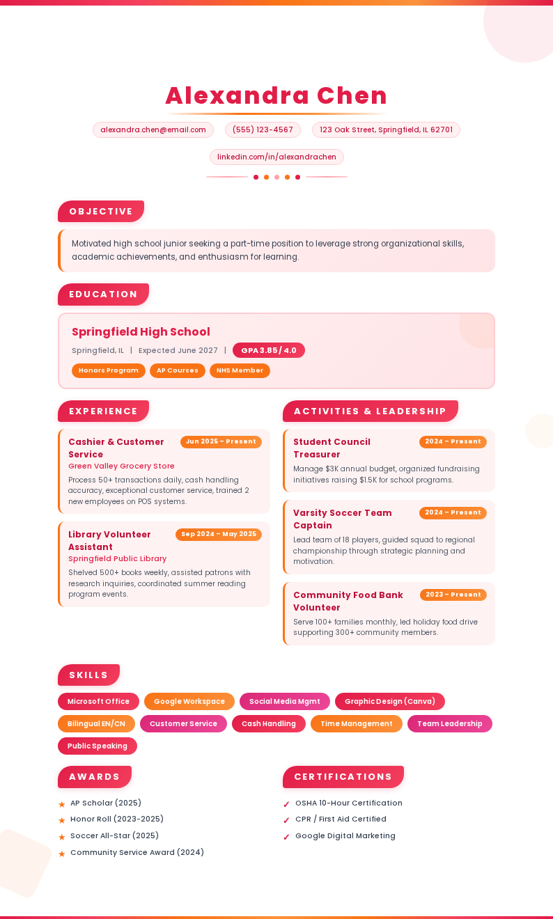coral-pink-youthful-high-school-resume