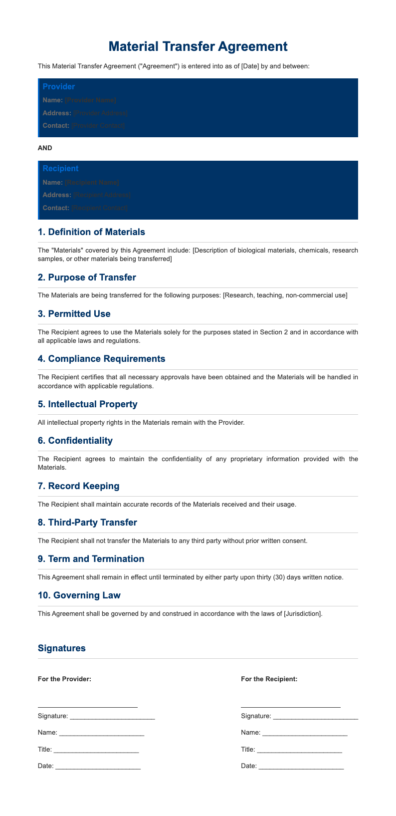 Material Transfer Agreement Template