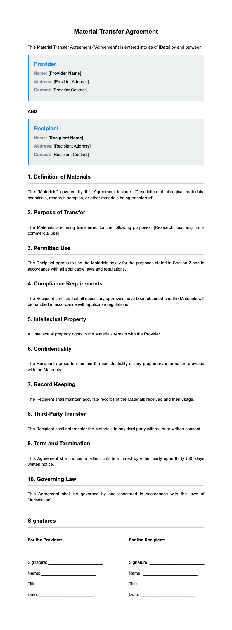 AI Formatter - Free Material Transfer Agreement Templates