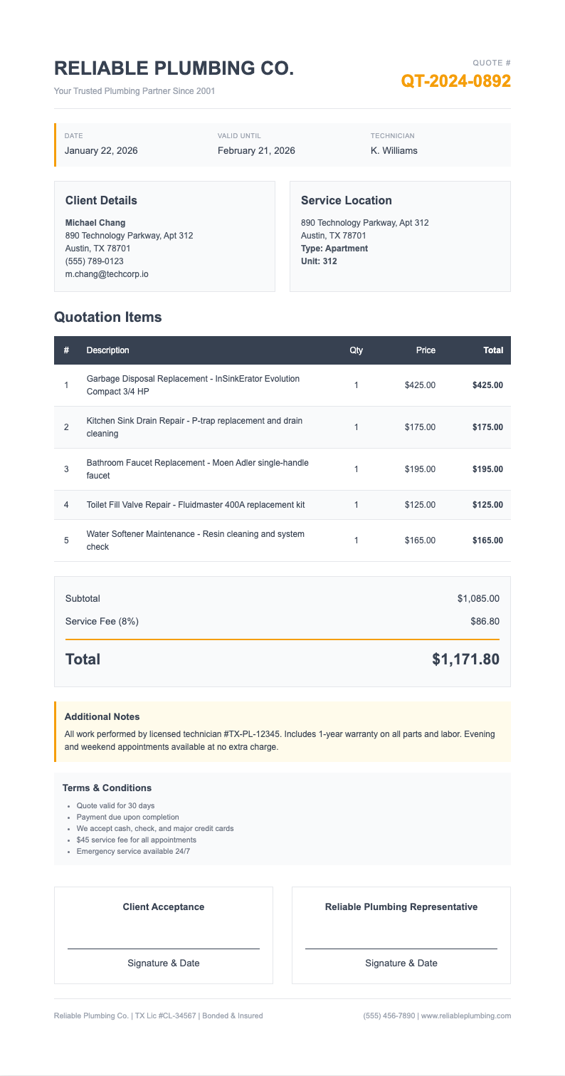 AI Formatter - Free Plumbing Quote Templates