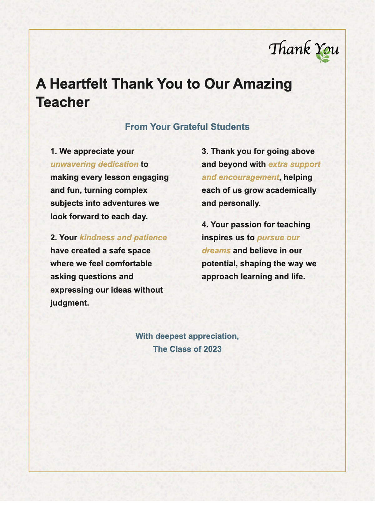 AI Formatter - Free Thank You Letter To Teacher Templates