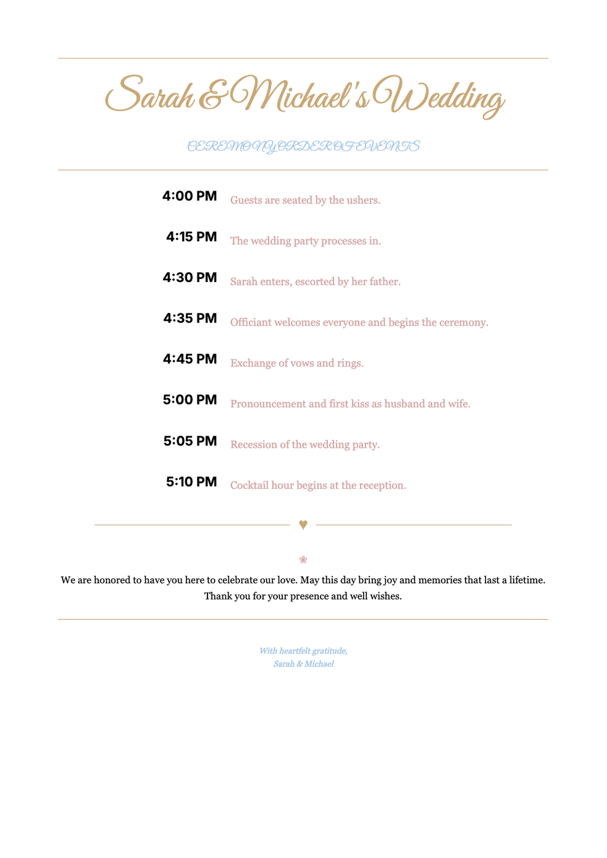 Program Event Order AI Formatter - Free Wedding Ceremony Program Templates