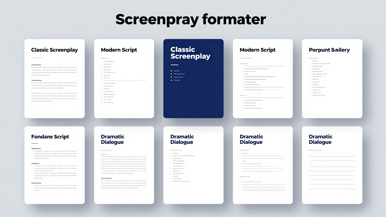 Professional screenplay formatting templates displayed on screen