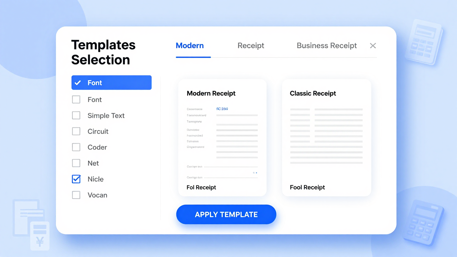 Template Selection Feature
