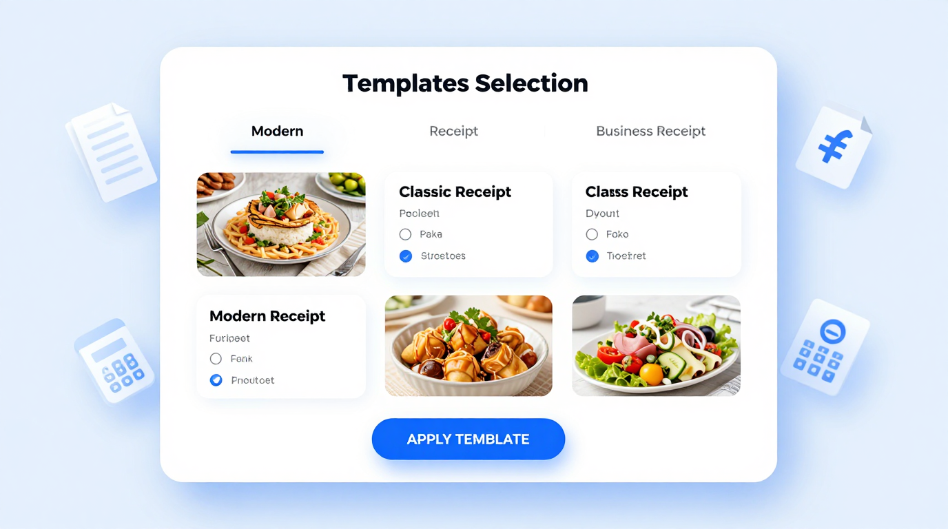 Receipt template gallery showing various format options