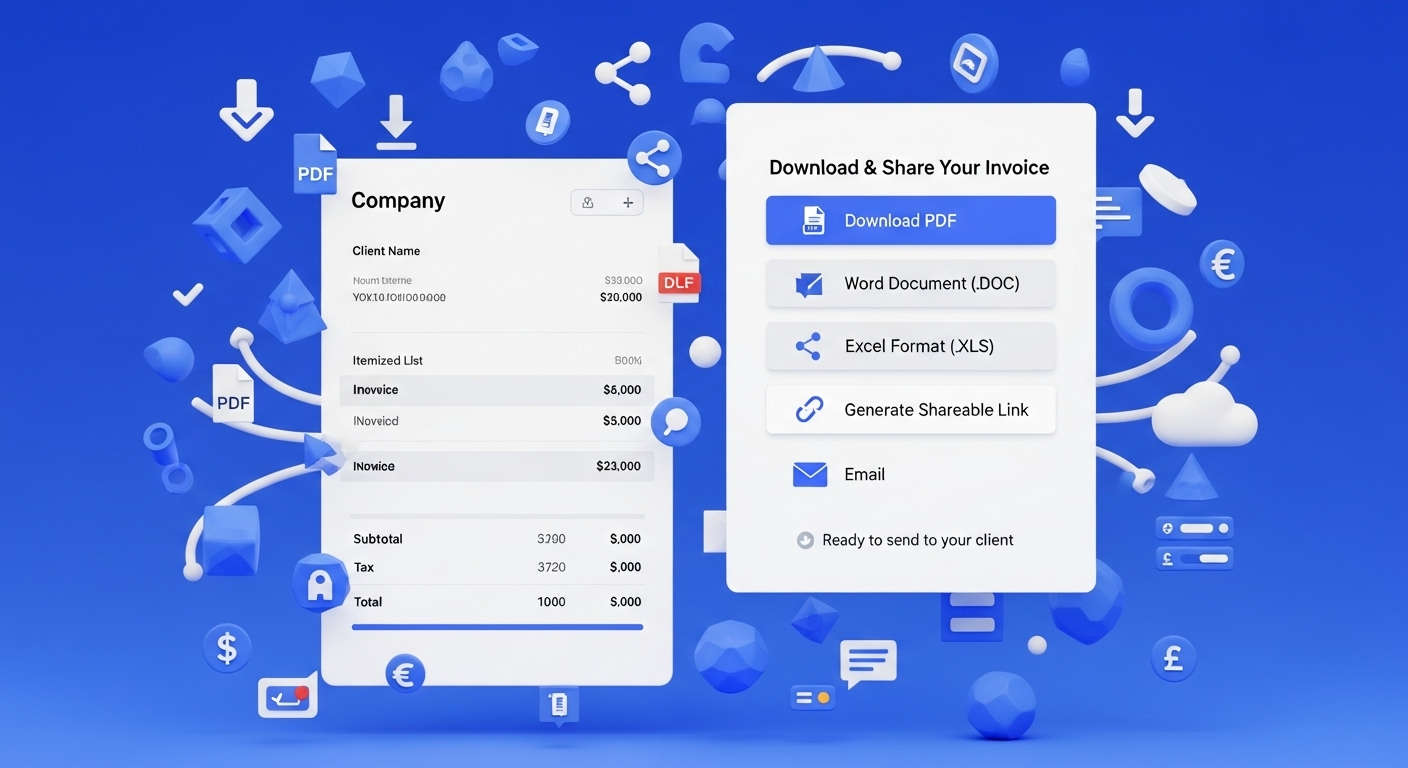 Download menu with PDF, Excel, and share link options
