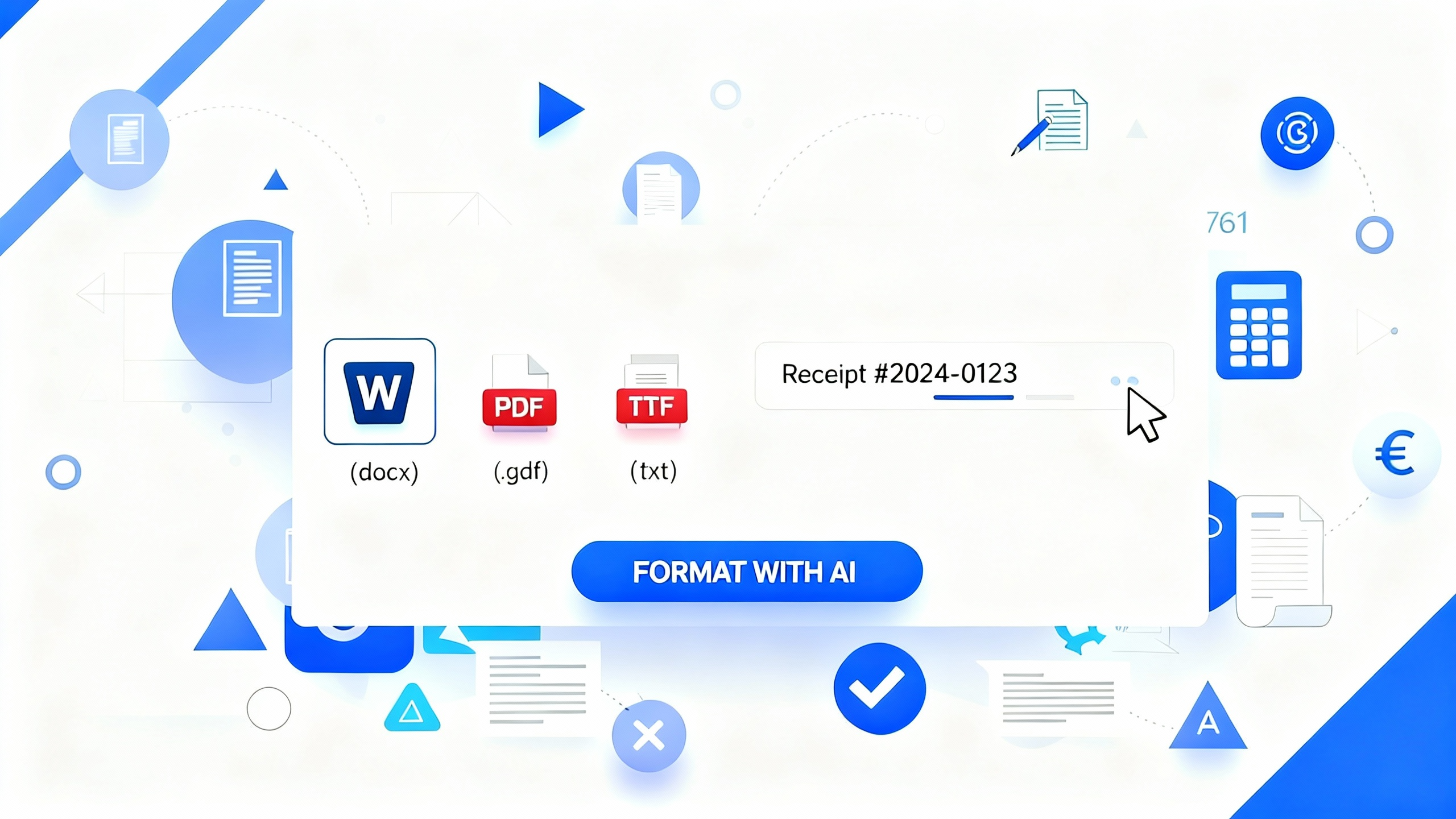 Receipt generator upload interface showing file drop zone for importing transaction data and receipt information