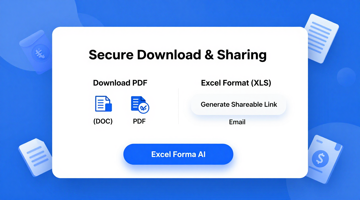 Export options with PDF, Excel, and Word formats for roofing quotes