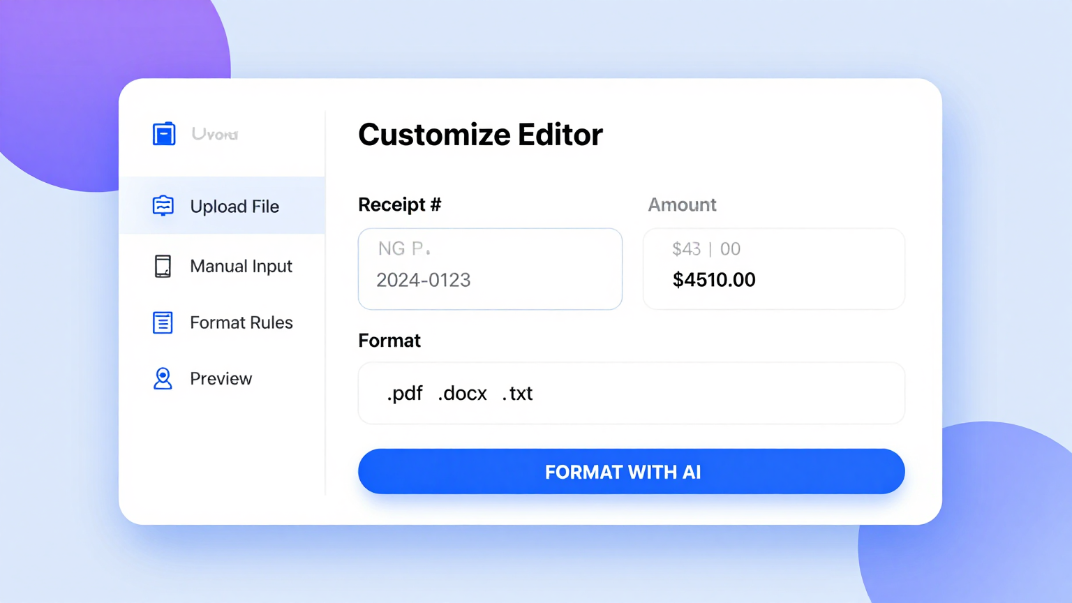 Online editor with customizable payment schedule rows and columns