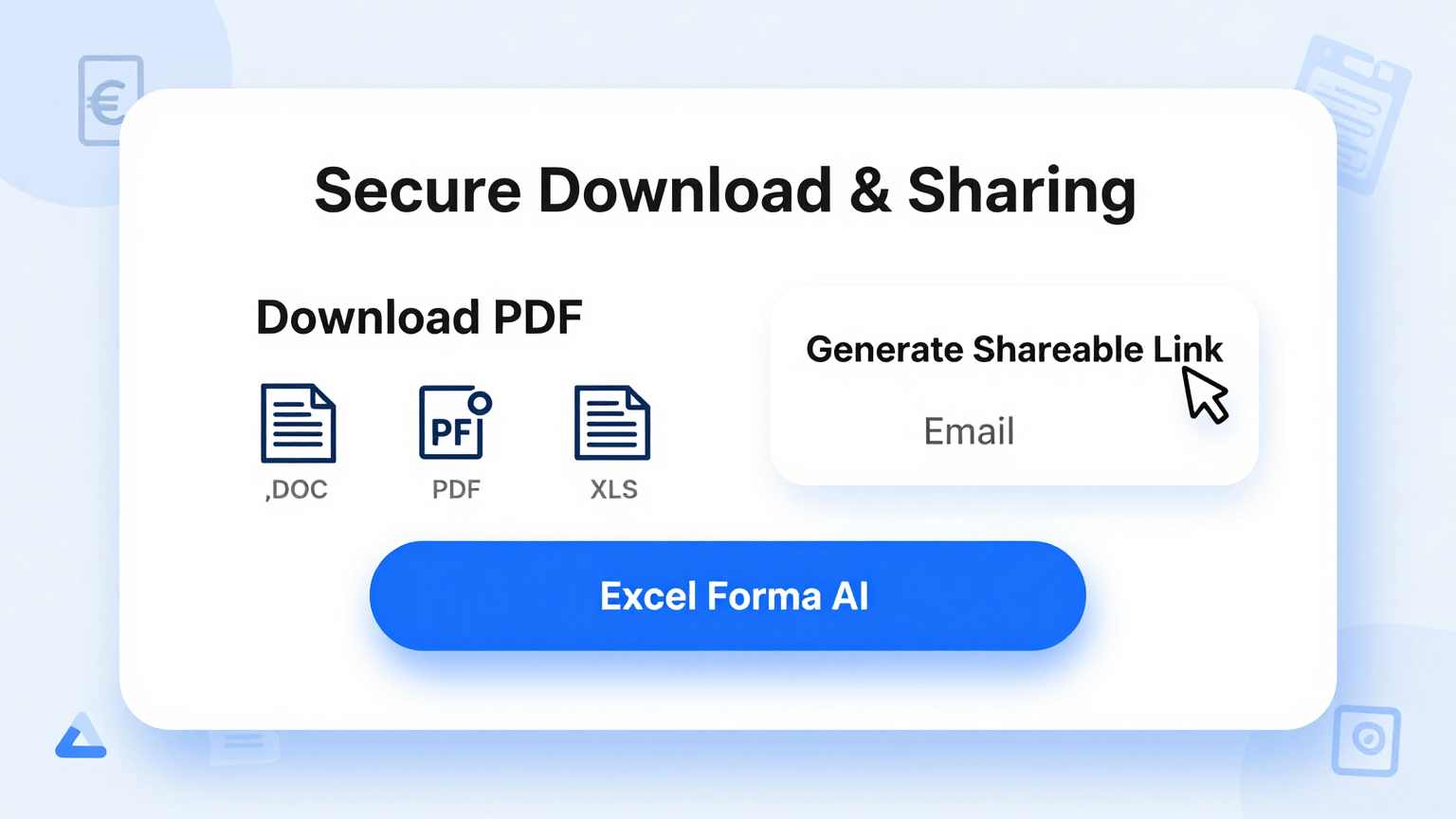 Export options showing PDF, Excel, and Word download formats