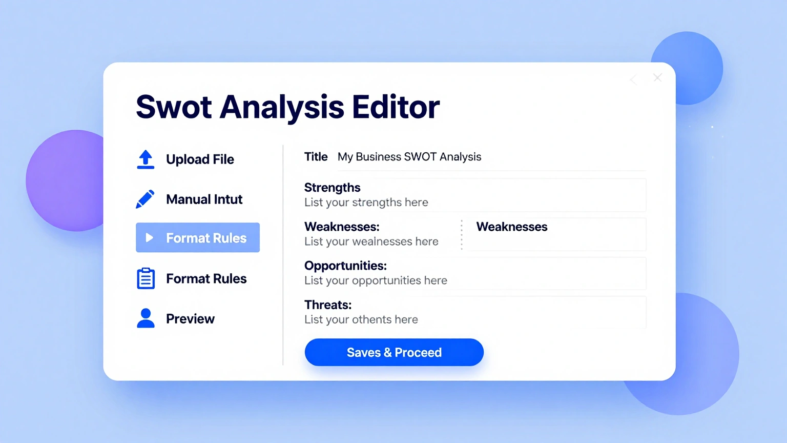 Prioritizing items in the Swot grid editor
